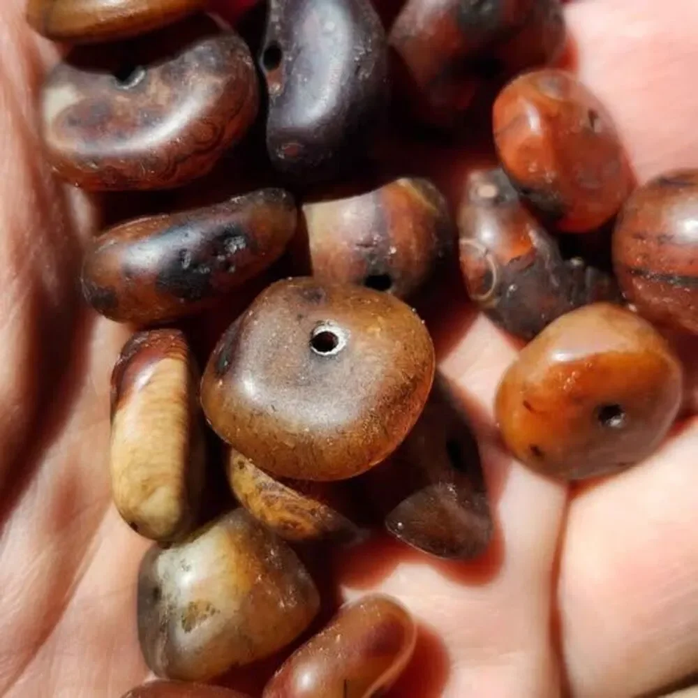 19pc Antique Weathered Tibetan Agate Beads Lot - 2.19oz